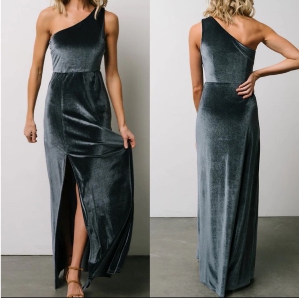 Baltic Born Tatiana Velvet Gown one shoulder maxi dress sage green size‎ Medium